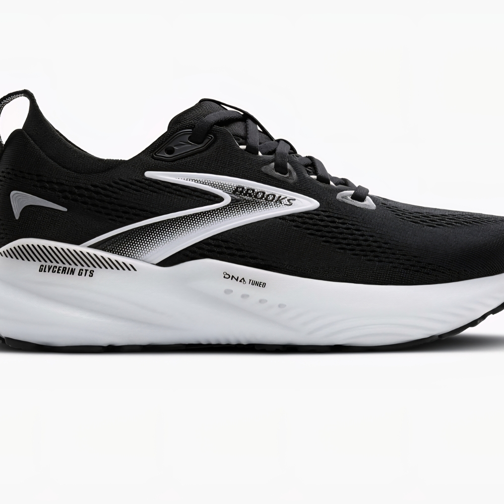 Brooks Glycerin GTS 21 Black and White Running Shoes, Cushion Support 10.5 Wide